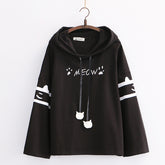 Cute Cartoon Cat Paw Embroidery Loose Long Sleeve Hoodie