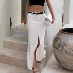 French-style Commuter White Straight-Line Suit Skirt With A Slit