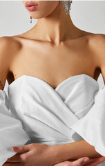Wrap Breast Balloon Sleeve Slim Fit Hips Mid Length Dress