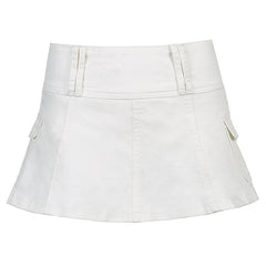 Solid Denim Fashion Pleated Skirt