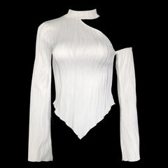 Long-sleeve Slash-neck Halter-style Street-style Spicy-girl T-shirt