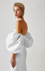 Wrap Breast Balloon Sleeve Slim Fit Hips Mid Length Dress