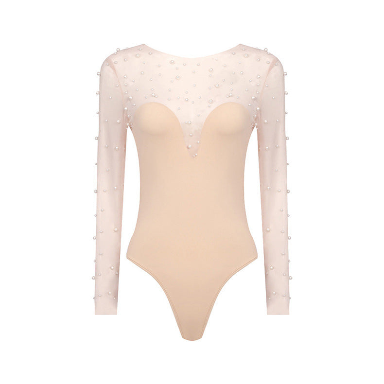 Foam Mesh Top Jumpsuit Casual Suit