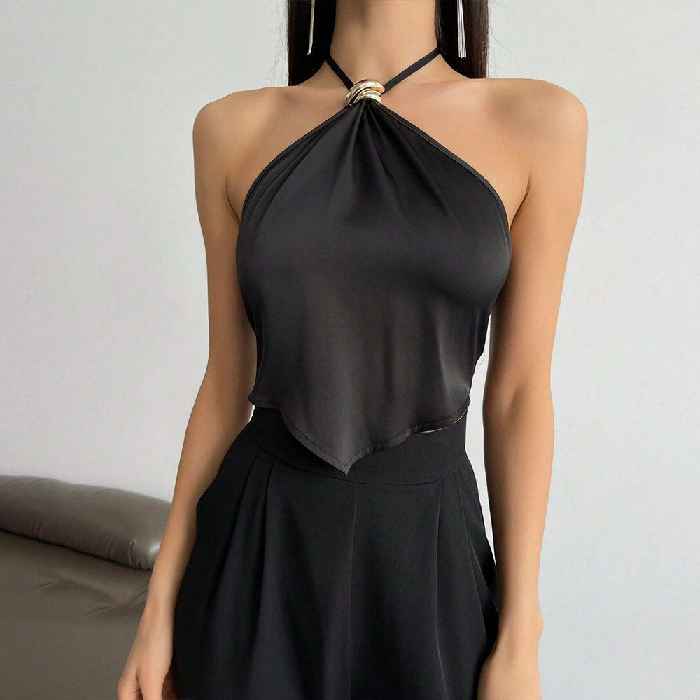 SpringSummer Backless Halter Neck Lace Up Tank Top
