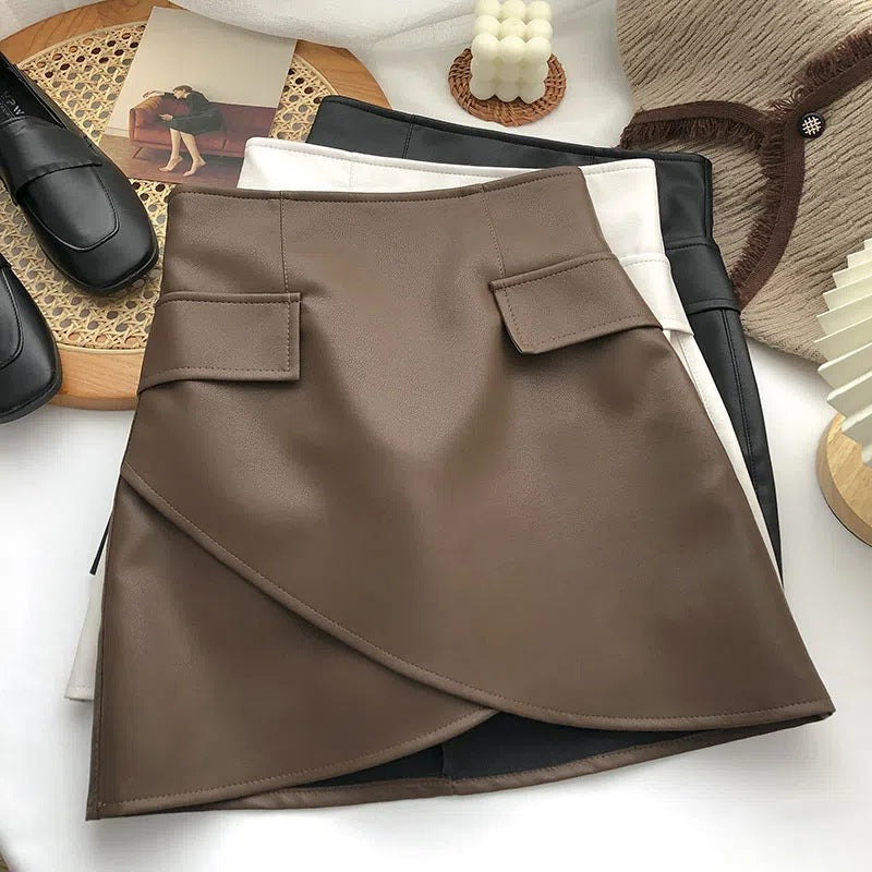 Irregular High Waist Faux Pocket A- Line Skirt Women
