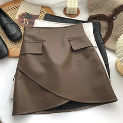 Irregular High Waist Faux Pocket A- Line Skirt Women