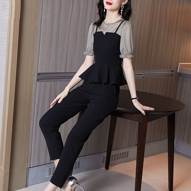 Fashion Chiffon Shirt Pants Casual Two-piece Suit