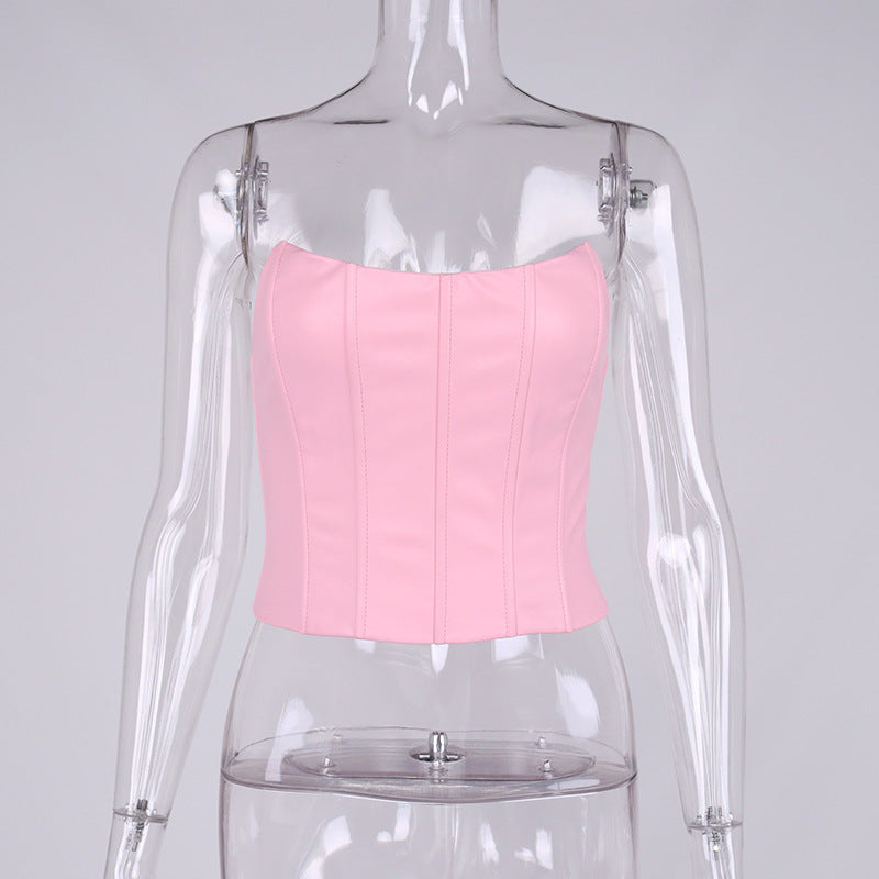 Fishbone Off-the-shoulder Collar Wrap Chest Vest Top Women
