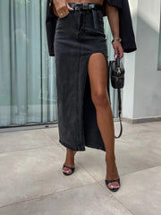 Retro Women's High Waist Irregular Slit Denim Skirt