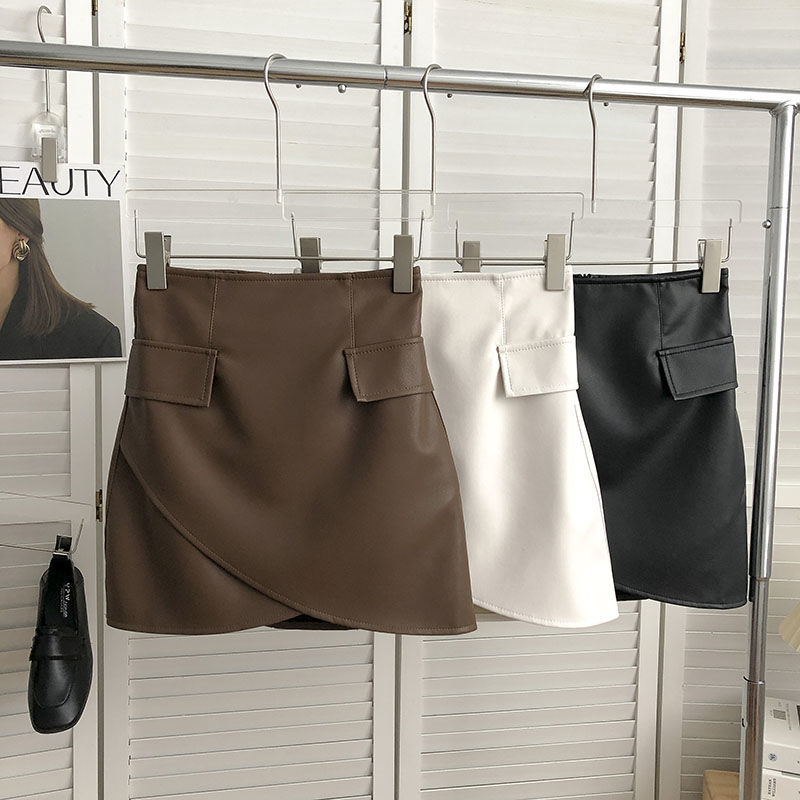 Irregular High Waist Faux Pocket A- Line Skirt Women