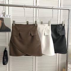 Irregular High Waist Faux Pocket A- Line Skirt Women